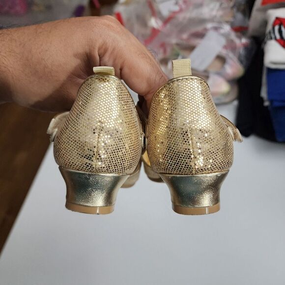H&M Girls Disney Beauty Beast Belle Elegant Gold Glitter Heels Shoes Size 12 - Picture 7 of 14